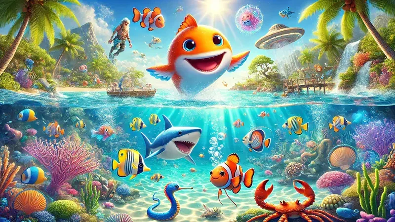 Adegan sasaran ikan dan efek permainan di HOMETOGEL