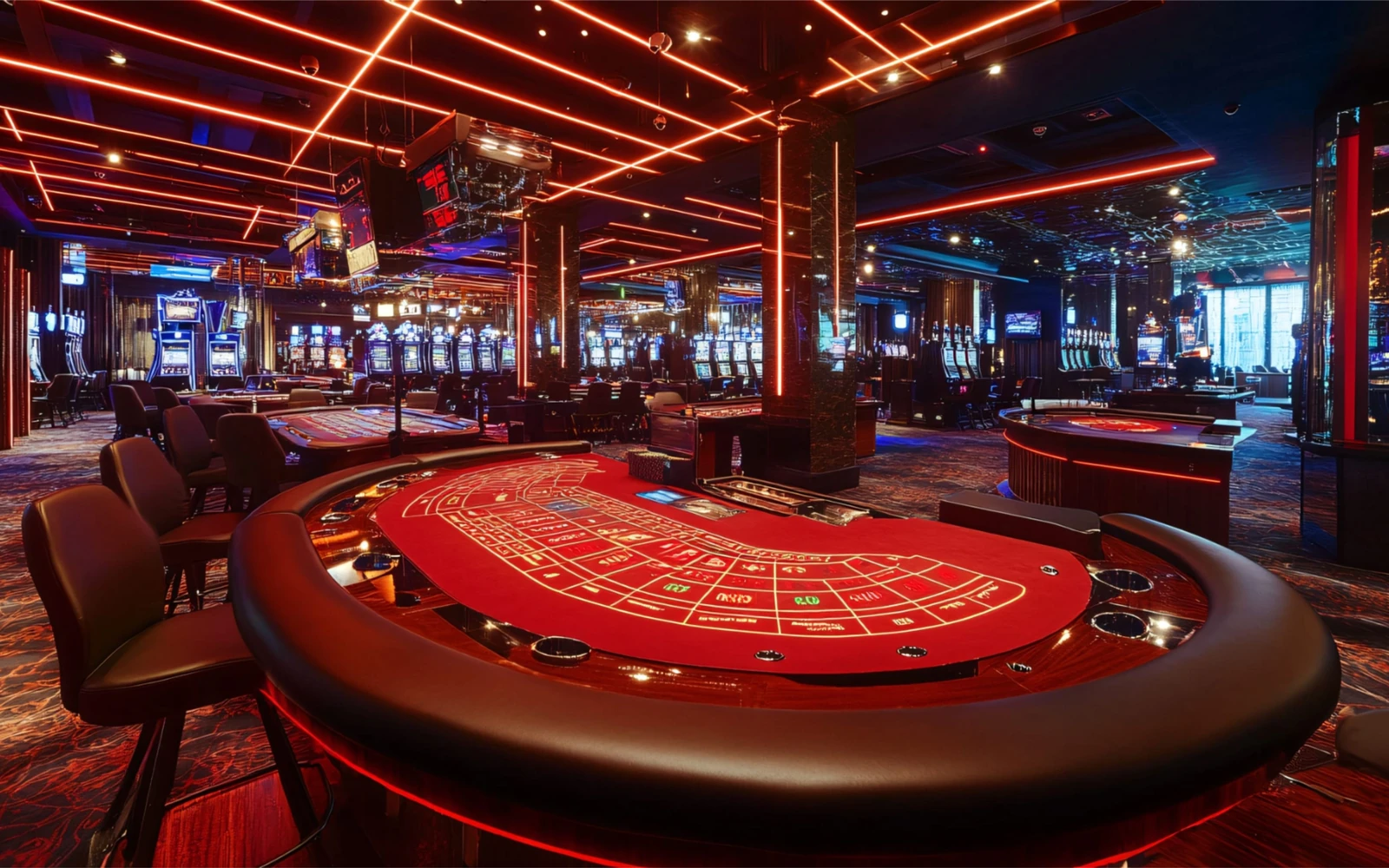 Suasana meja roulette dan permainan kasino digital